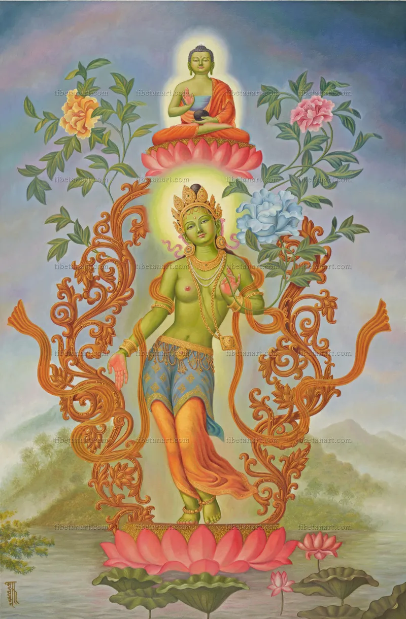 Green Tara with Amoghasiddhi
