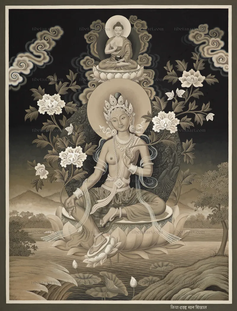 B/W Seated Green Tara (Sepia)